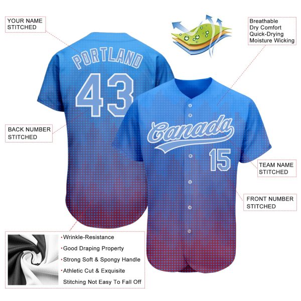 Custom Royal Light Blue-Red 3D Pattern Design Authentic Baseball Jersey - Image 3