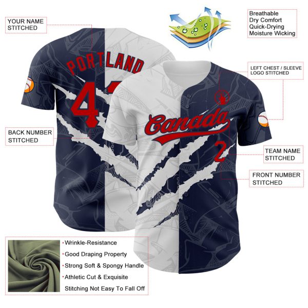 Custom Graffiti Pattern Red-Navy 3D Scratch Authentic Baseball Jersey - Image 3