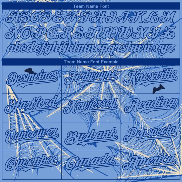 Custom Light Blue Cream-Royal 3D Pattern Design Spider Web Authentic Baseball Jersey - Image 4