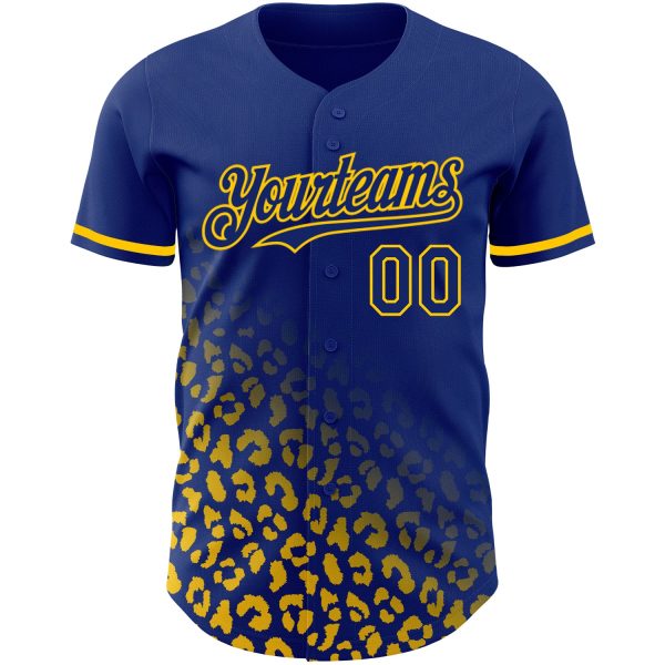 Custom Royal Yellow 3D Pattern Design Leopard Print Fade Fashion Authentic Baseball Jersey - Image 2