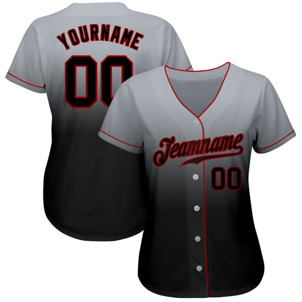 Custom Gray Black-Red Authentic Fade Fashion Baseball Jersey - Image 2