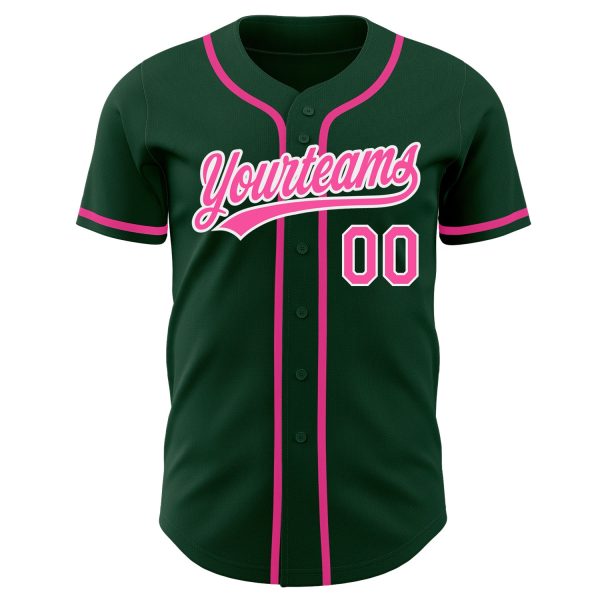 Custom Green Pink-White Authentic Baseball Jersey - Image 2