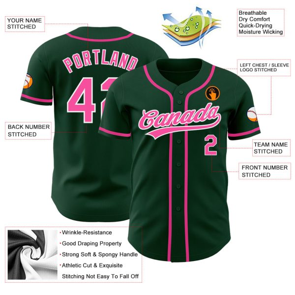 Custom Green Pink-White Authentic Baseball Jersey - Image 3