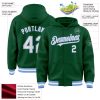 Custom Kelly Green White-Light Blue Bomber Full-Snap Varsity Letterman Hoodie Jacket - Image 3