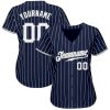 Custom Navy White Pinstripe White-Gray Authentic Baseball Jersey - Image 2