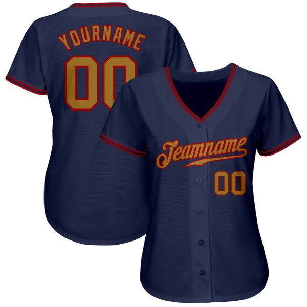 Custom Navy Old Gold-Red Authentic Baseball Jersey - Image 2