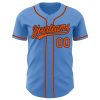 Custom Powder Blue Orange-Black Authentic Baseball Jersey - Image 2