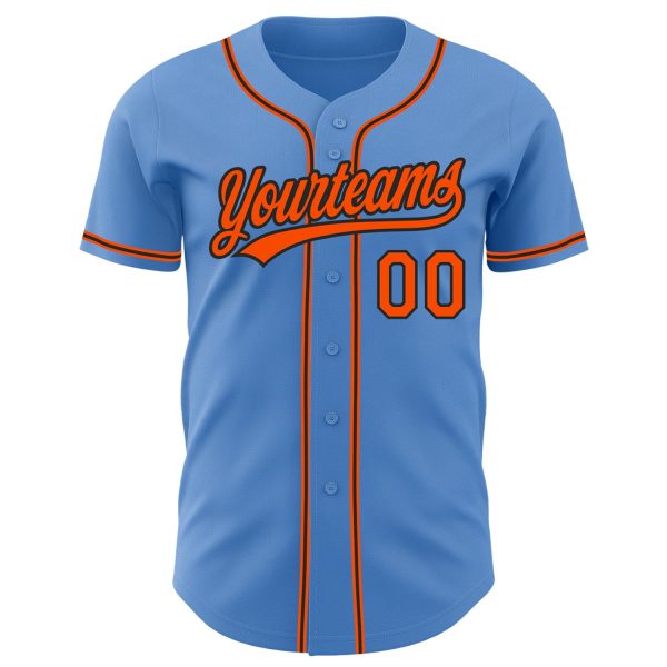 Custom Powder Blue Orange-Black Authentic Baseball Jersey - Image 2