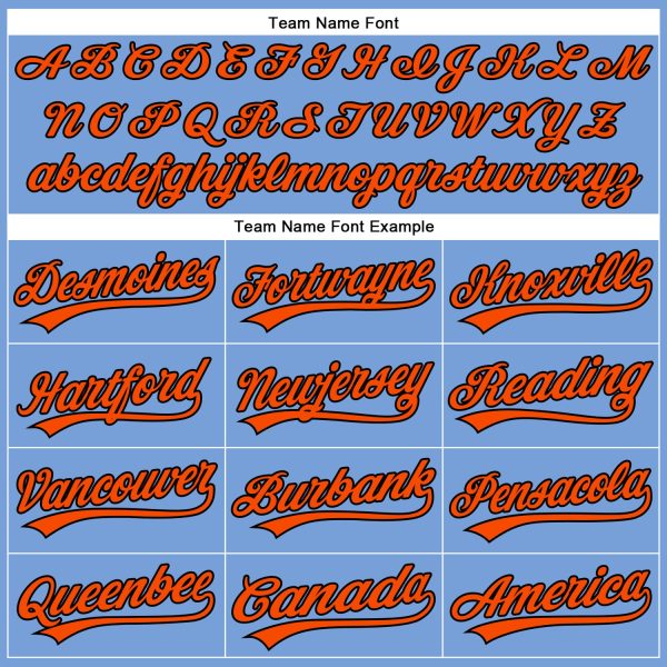 Custom Powder Blue Orange-Black Authentic Baseball Jersey - Image 4