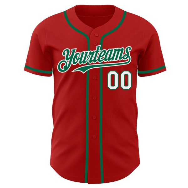 Custom Red White-Kelly Green Authentic Baseball Jersey - Image 2