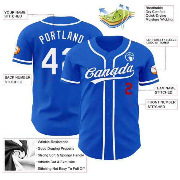 Custom Thunder Blue White-Red Authentic Baseball Jersey - Image 3