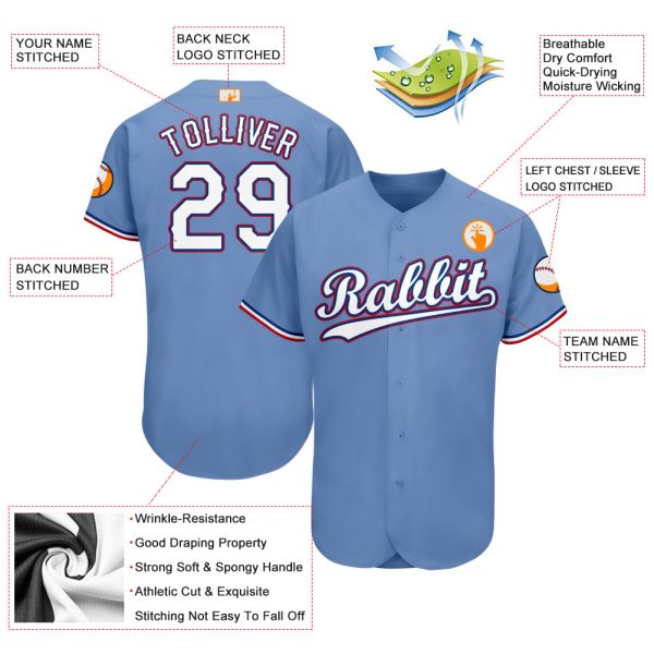Custom Light Blue White-Red Baseball Jersey - Image 3